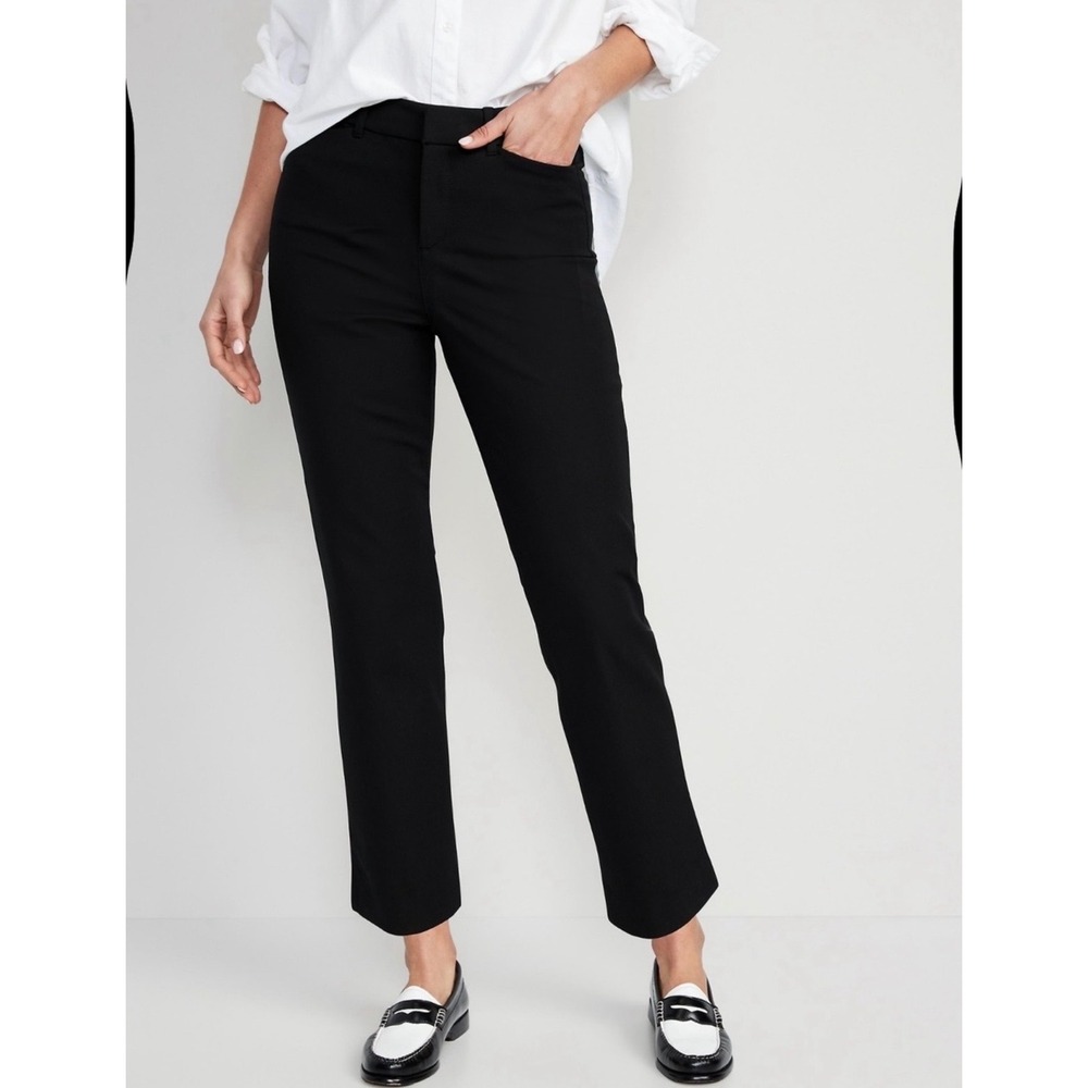 Old Navy Pixie Straight Pants Women 16 Black High Rise Ankle Smooth Pockets NWT